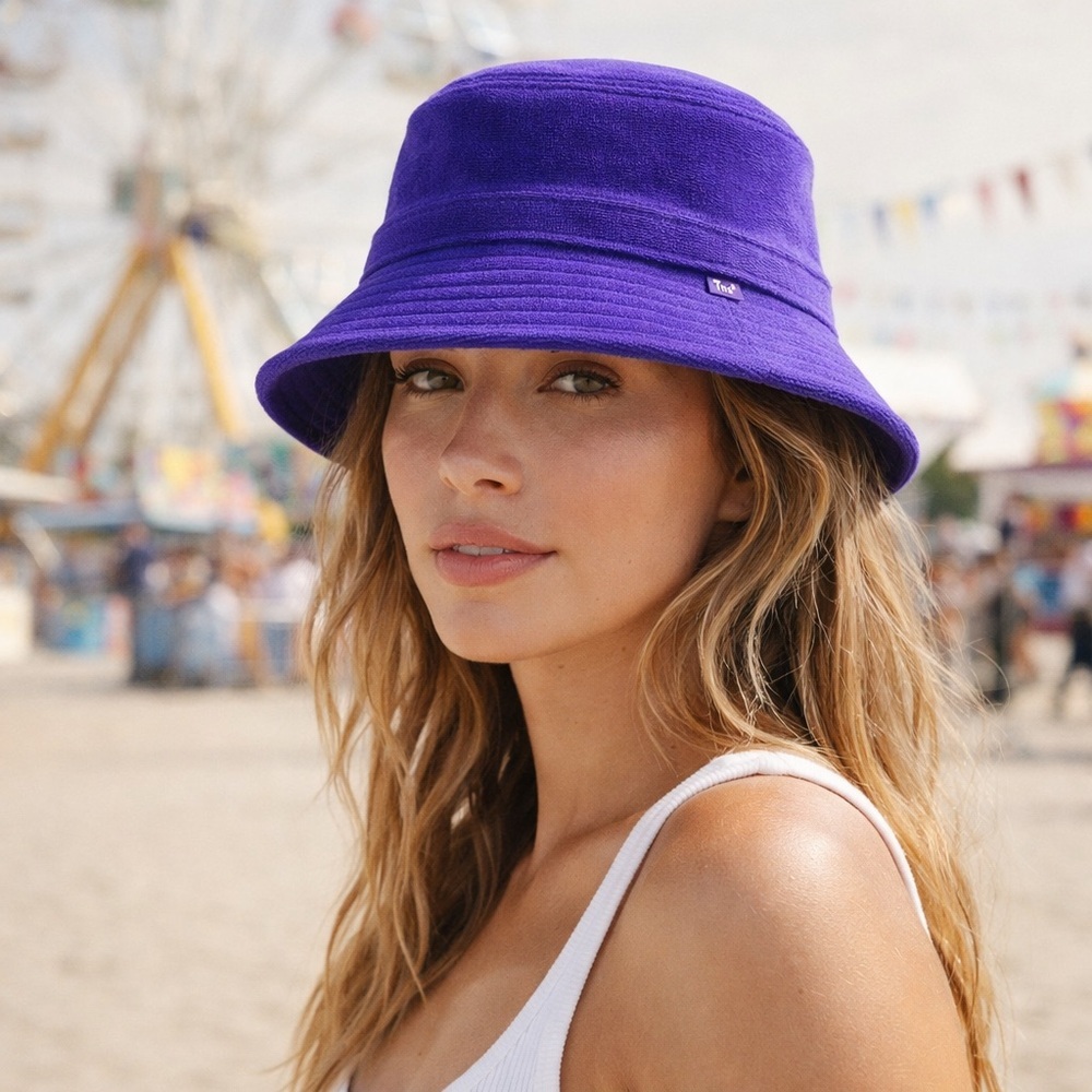 TNA Terry Cloth Bucket Hat Electric Purple Cotton Summer Beach Hat